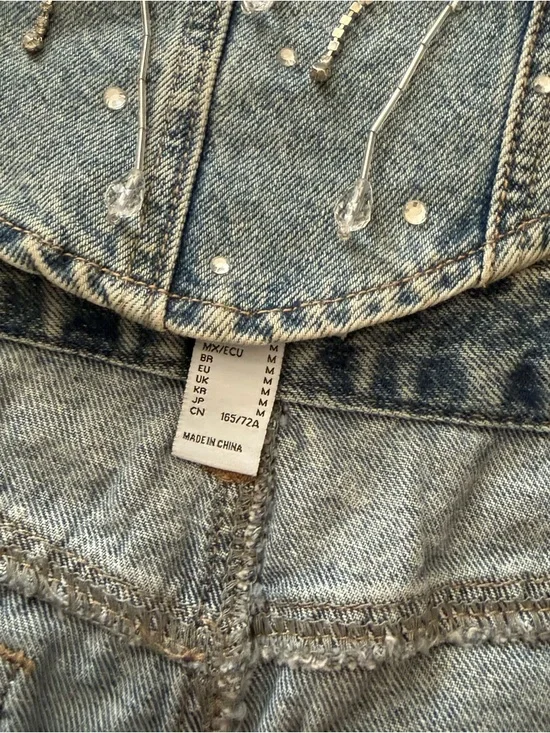 NWT Forever 21 Embellished Denim Corset Top + Mini Skirt Set - Light Blue - Picture 2 of 7